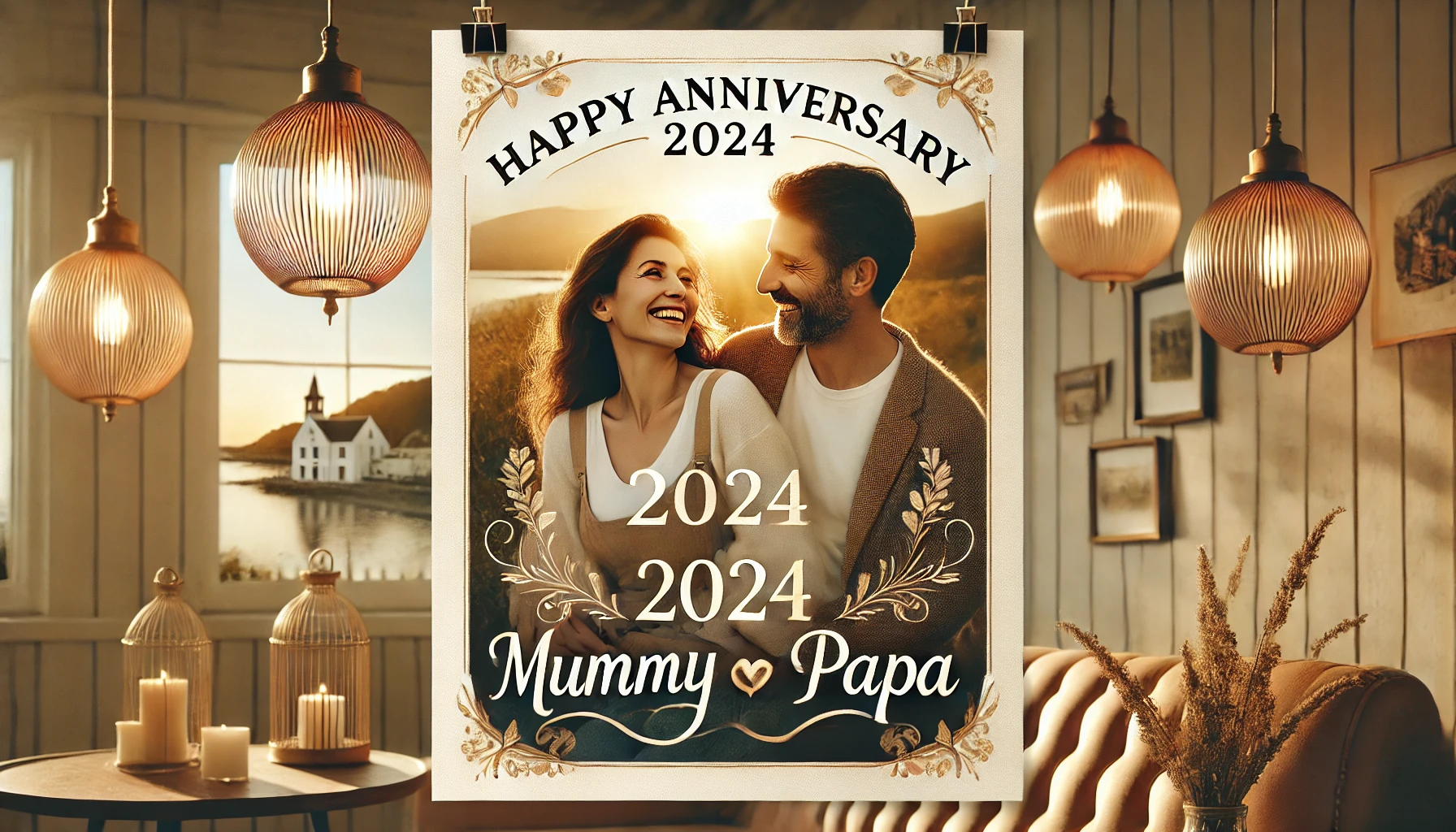 dall·e 2024 07 04 114217 a beautiful anniversary image with a warm and loving atmosphere the background features a serene outdoor setting with a picturesque sunset or a cozy
