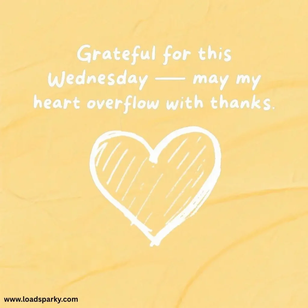 A heart illustration with the text Grateful for this Wednesday — may my heart overflow with thanks on a yellow background.