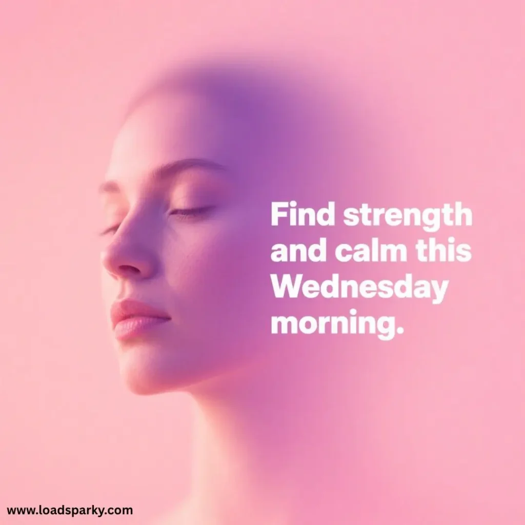A soft pink background with motivational text encouraging strength and calmness on a Wednesday morning.
